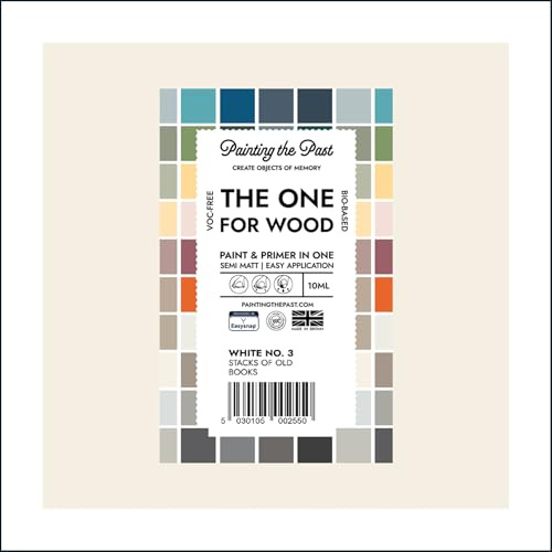 The One for Wood Paint & Primer 10ml (Sample) White No. 3 Stacks of Old Books | Semi Matt Finish, Bio-Based & VOC-Free Formula for Wooden Furniture & Surfaces | Durable & Easy Indoor Home Decorating