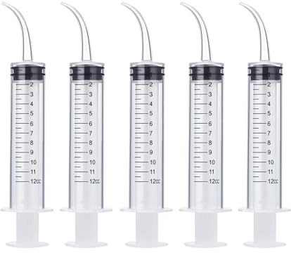 5 Stylos-Seringues à Embout Courbé 12 ml - Pour Irrigateur Buccal, Soins des Animaux et Application de Colle - Lavable et Réutilisable