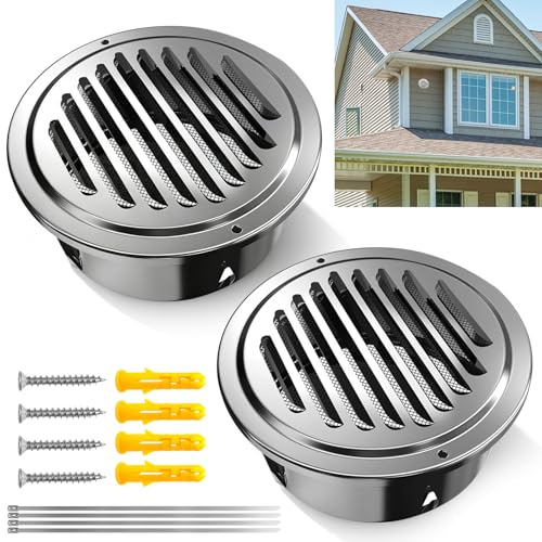 Lot de 2 grilles d'aération 150 mm - En acier inoxydable - Avec fixation à vis - Pour garage, cuisine, salle de bain