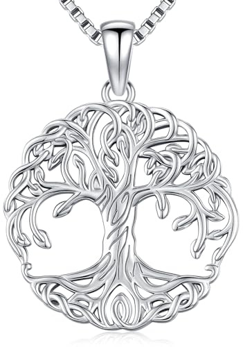 Friggem Halskette Damen Baum des Lebens Kette 925 Sterling Silber Keltische Lebensbaum Anhänger Halskette Schmuck Geschenke für Damen Mädchen