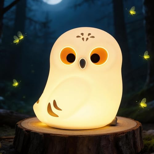 Okayera Eule Nachtlicht Kinderlampe – Silikon Nachttischlampe mit 30 Minuten Timer & Touch Control Einschlafhilfe, Stilllampe, Augenpflege Sicher & Weich für Kinderzimmer Baby