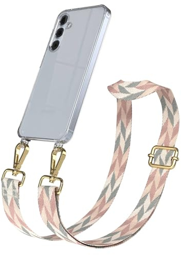 EAZY CASE Handykette - Verstellbares Taschenband kompatibel mit Galaxy A55, Schulterriemen, Handykordel mit Silikon Hülle, Umhängetasche, Mint/Rosa Mix Gold