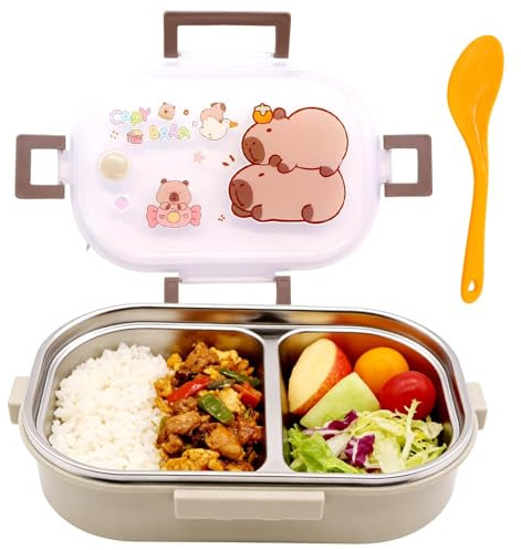 WFKKMEQ Capybara Fiambreras Bento, 750ml Bento Lunch Box Lonchera con Cubiertos Compartimento Fiambrera Bentos Box Lonchera Prueba de Fugas Caja de Almuerzo Escuela para Escuela Picnic Viajes Trabajo