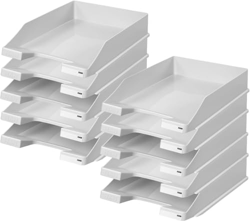 HAN 1027 Briefablage Klassik, Schreibtisch Organizer, Bürobedarf, Ablagefächer, Büromaterial, Briefkorb, Dokumentenablage, bis Format A4/C4 (Klassisch, Hellgrau, 10 Briefablagen)