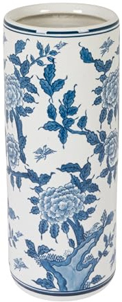 Creative Co-Op Blue and White Ceramic Umbrella Stand