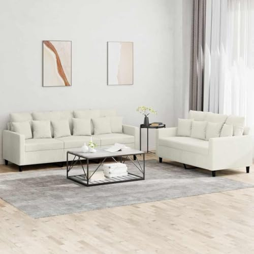Yisssmeng 2-TLG. Sofagarnitur Creme Samt Zweisitzer und Dreisitzer Couch mit Kissen Modernes Wohnzimmer Möbel Set 138/198 x 77 x 80 cm für Wohnzimmer Schlafzimmer Büro