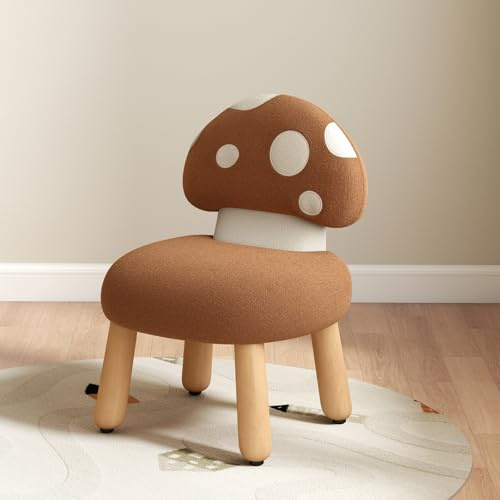 DAYALANE Kindersessel für Kinderzimmer, Kinderstuhl Chenille, Braun | Kleiner Stuhl mit Pilzförmiger Rückenlehne, Kindersofa mit Holzbeinen, Kindercouch für Spielzimmer