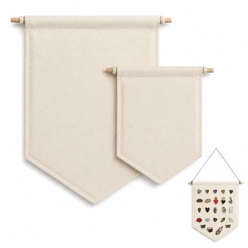 BOHUIMYI 2 Pack Blank Canvas Wall Banners, Enamel Pin Display Pennants, Wall Mounted Badge Holders for Pins Patches Buttons, Apricot, 2 Sizes (17.5x16.8cm & 27.5x30cm)
