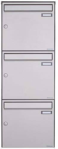 Aufputz Briefkastenanlage Design Basic 382A (3 Briefkästen, senkrecht, Edelstahl, 240er Korn geschliffen)