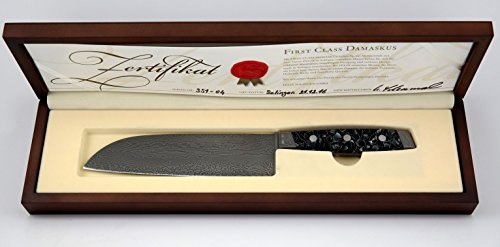 Felix Solingen First Class Damascus Santokumesser/Damastmesser Black Line 19cm Klinge + Schneidbrett/Masterpiece Collection