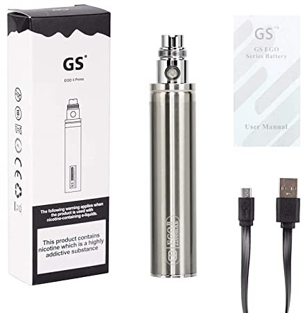 E-Cigarettes Rechargeable Battery Kit Discoball Authentic GS Ego Bottom Charging with USB Cable, 510 Thread Vape Pen Battery Mod, No Nicotine (Steel, 2200mAh)