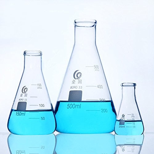 Erlenmeyer Flask Borosilicate 3.3 Glass Graduated Conical Narrow Mouth Erlenmeyer Flask Conical Flask Measuring Flask Chemistry Flask 25ml - 3000ml (25ml)