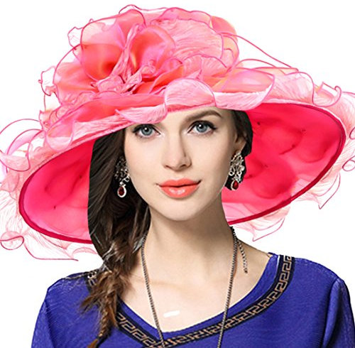 VECRY Femme Église Derby Robe Fascinator Mariée Baptême Fête Chapeau de Mariage (611-Rose)