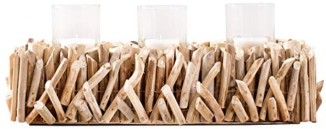 Windlicht L50cm Tischdeko Kerzenständer Kerzenhalter Teelichthalter Treibholz Wohndeko