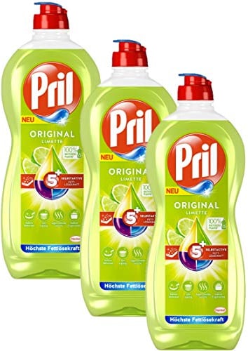 Pril 5 Plus Original Limette Detersivo per lavastoviglie (3 x 675 ml) con azione sgrassante automatica