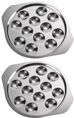 UPKOCH 2 Pièces en Acier Inoxydable Escargot Plaque Escargot 12 Fentes Palourde Huître Servant Pan Escargot Escargot Plats Plateau pour Huîtres Sauce Citrons Maison Cuisine Barbecue