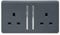 Trendi 2 Gang Raised Artistic Modern Glossy Screwless 13 Amp Single Pole with Chrome Switched UK Standard Electrical Double Wall Plug Socket in Warm Grey - ART-SKT213LWG