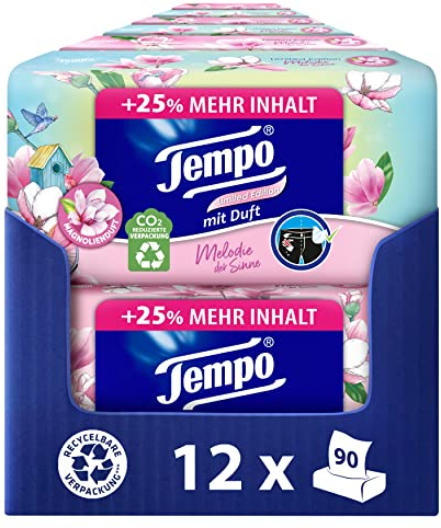 Tempo Duftbox Limited Edition - 12 Boxen mit je 90 Tüchern - samtig weich, waschmaschinenfest und biologisch abbaubar