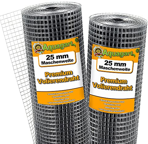 Aquagart® Volierendraht Hasendraht Drahtgitter Maschenweite 25mm, verzinkter Maschendraht-Zaun, robustes Schweißgitter (25m)