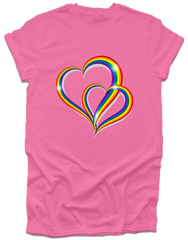 GP-Tees 2 Pride Hearts LGBTQ LGBTQ Community Out & Proud Premium Quality Loose Fit T-Shirt Top for Ladies (Azalea Pink - X-Large)