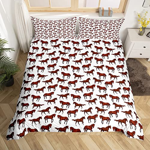 Set di biancheria da letto con cavalli, set di copripiumino per bambini, ragazzi, ragazze, marrone, con cavallo galoppante, 3D, animali selvatici, 3 pezzi, biancheria da letto king size