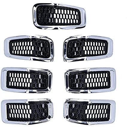 Griglia, 7 Pezzi di Inserti per Griglia Anteriore Accessorio per Rivestimento di Protezione per Griglia Accessorio Adatto per Cherokee 2014-2018(Cornice cromata)