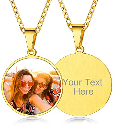 Custom4U Colgante Personalizable Foto Mujer Collar Dorado Acero Inoxidable 316L Cadena Fina Oro 18K Madre Joyería Delicada Hija