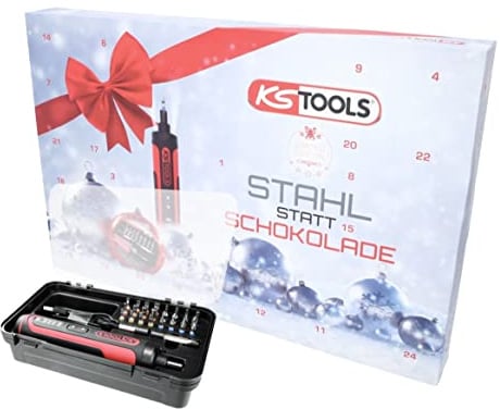 KS Tools 999.3333 Adventskalender mit Akku-Stabschrauber-Satz und Torsions-Bits, 27-tlg