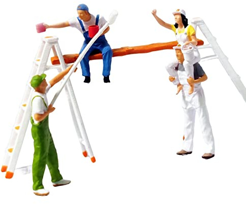 Harilla 1/87 Figure Decorator Female and Male Character Miniature for Train Railways Architecture Model Micro Landscape Layout Fairy Garden, with Ladder Rack