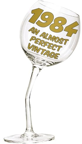 Bombo Weinglas mit gebogenem Stiel für den 40. Geburtstag mit Inschrift in Englisch