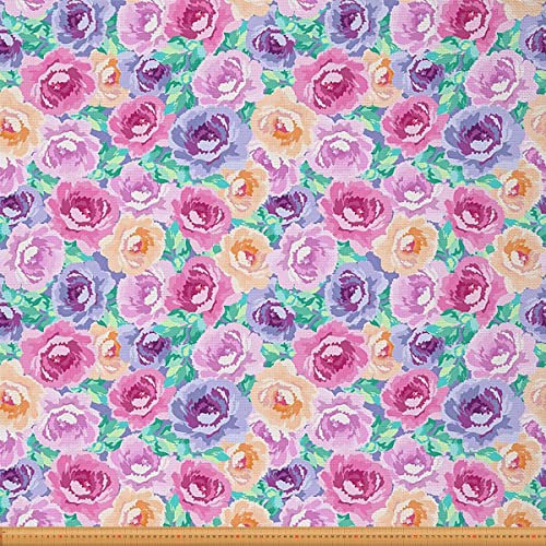 Tela de rosas para tapicería para sillas, tela natural de flores florales de rosas al aire libre de The Yard, pintura de tela de flores de jardín de primavera para tapicería y proyectos de bricolaje