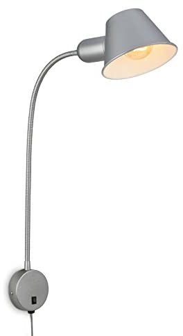BRILONER Leuchten - Bettleuchte flexibel, Bettlampe verstellbar, Kippschalter, 1x E27 Fassung max. 10 Watt, inkl. Kabel, Chrom-Matt, 55 cm