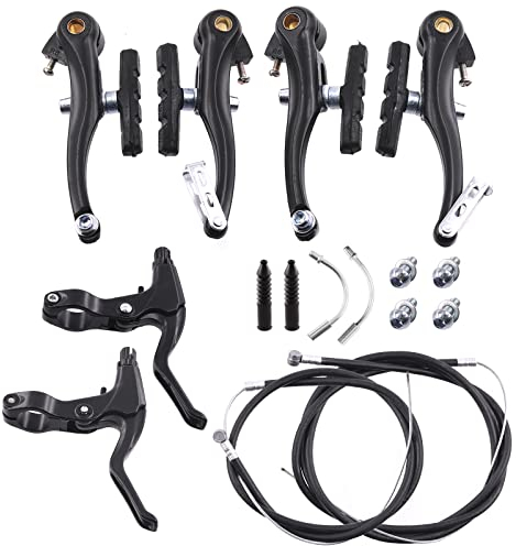 Swpeet 16-teiliges komplettes Fahrradbremsen-Set, inkl. Bremssattel, Hebel, Kabel, Universal-Fahrrad-Bremskabel, V-Bike-Bremse, schwarze Aluminiumlegierung, Bremslenker für die meisten Fahrräder