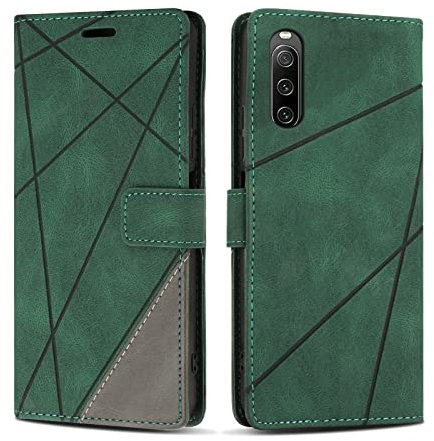 SONWO Etui Coque pour Sony Xperia 10 IV, Protection Housse en Cuir PU Portefeuille Livre pour Sony Xperia 10 IV, Emplacements Cartes, Vert