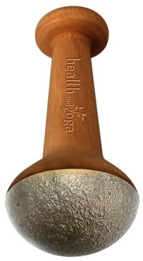 HealthAndYoga FootEase Kansa Vatki Stick - Ayurveda Bronze Foot Massager with Wooden Handle -Ancient Detox Pain Relief –Rough Surface for Exfoliation -Eases Tiredness and Relaxes Feet(Stick - Flamed)