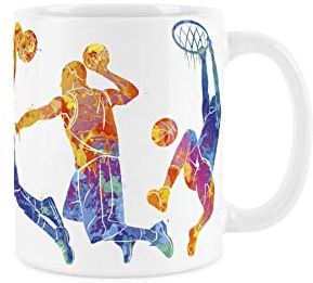 Purely Home Basketball Mug - Sports Abstract Paint Effect White Coffee/Tea Gift for Basketball Fans
