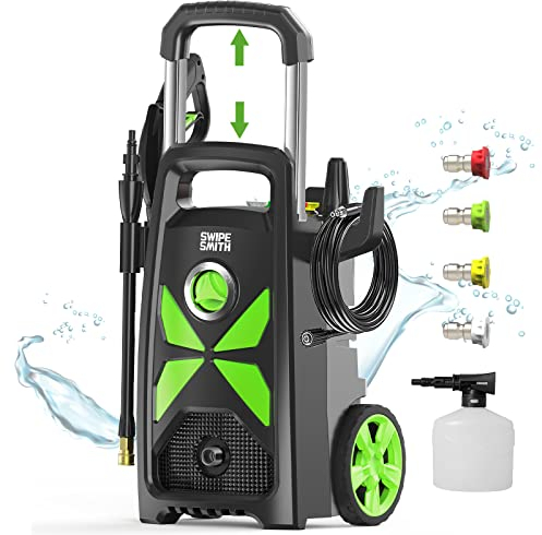 Electric Pressure Washer, SWIPESMITH 2800 Max PSI 2.4 GPM Power Washer with Telescopic Handle, Car Wash Machine with 4 Quick Connect Nozzles, Foam Cannon, for Cars, Patios, and Floor Cleaning