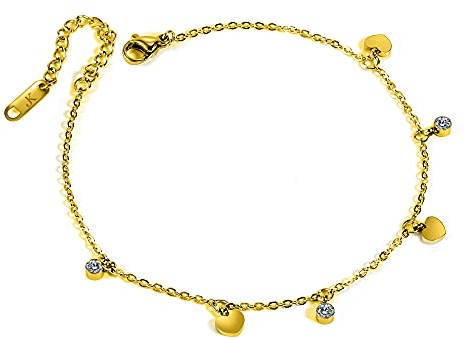 Kim Johanson Edelstahl Damen Fußkettchen *Fenja* in Gold | Fußkette mit Zirkonia Steinchen | Fußschmuck Rostfrei & Wasserfest | Fußband | Boho Schmuck für Frauen | Verstellbar inkl. Schmuckbeutel