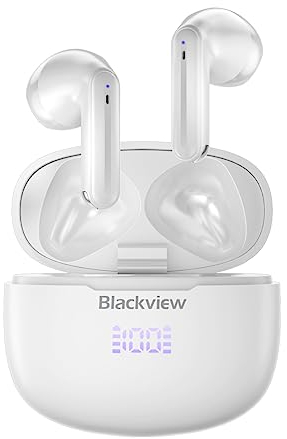 Blackview Airbuds 7 - Kabellose Ohrhörer - Geräuschreduzierende In-Ear-Bluetooth-Kopfhörer - Wasserfest - 30 Stunden Akkulaufzeit - 470 mAh Akku - Kabelloses Aufladen - Weiß