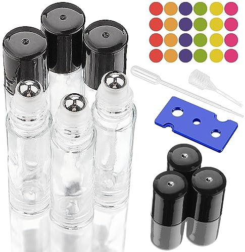 DKBT Roll on Glasflaschen für ätherisches öl Roll on öl Flasche Leer Rollon Flaschen für öle mit Edelstahl-Roller Ball ätherische öle Roll on für ätherische Öle (Transparente 6 Stück)