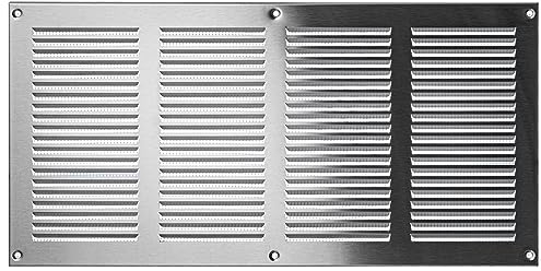 Steinberg14 Rejilla de ventilación de 400 x 200 mm – Acero inoxidable Metal Rejilla de ventilación con protección contra insectos – Rejilla de ventilación para pared y techo – Cubierta de ventilación