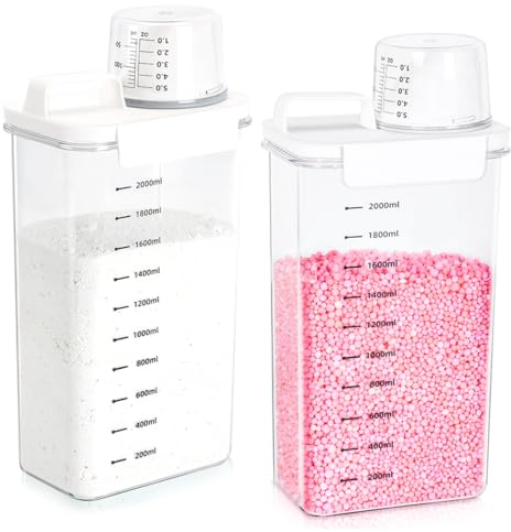 Tokokimo 2300 ml Luftdichter Waschmittelspender mit Messbecher, Waschmittelbox für Pulver, Mehrzweck Waschpulver Spender, Geeignet für Waschpulver, Waschmittel, Getreide, 2 Stück, weiß