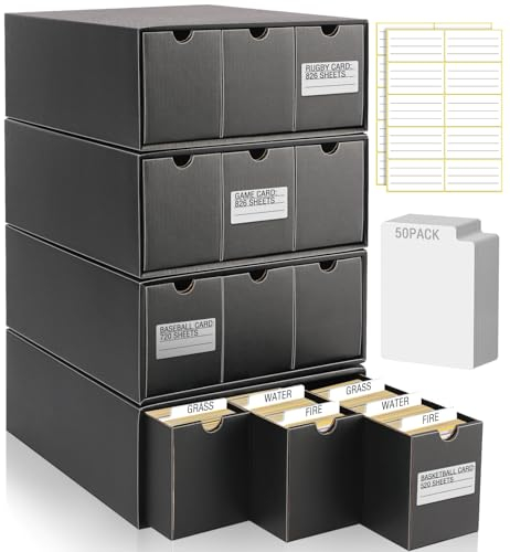 Kitoyz 8000+ Trading Card Storage Boxes with 50 Dividers, Baseball, Football, Game Cards, Black, 12 Pack