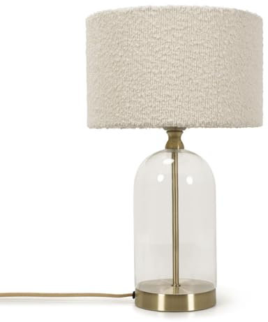 ValueLights | Glass and Gold Metal Table Lamp with a Cream Boucle Lampshade | Table Lamps, Home Décor & Improvement Essential | Includes 4W LED Bulb [3000K Warm White]