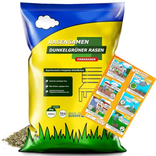 ARPON Rasensamen 10kg exklusiv dunkelgrün – Schnellkeimend Saatgut für 400m² – Grassamen für Schattenrasen - Rasensaat für unkrautfreien Garten – Grassaat für Neuansaat – Rasen für Frühling