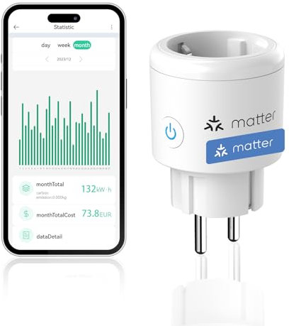 GreenSun Prise Connectée Matter, Prise Connectée Alexa Compatible avec Apple Home, Programmateur Prise Electrique Prend en Charge La Télécommande à Distance Vocale 16A 2.4Ghz IP22 (Type F)