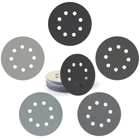 Yechok Lot de 25 disques abrasifs 125 mm avec bande auto-agrippante 8 trous, oxyde d'aluminium, grains 1000 à 5000, pour ponçage et polissage des métaux automobiles