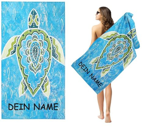 Fadaing Personalisiert Strandtuch Mit Namen, Personalisierte Handtuch Badetuch Mit Namen Mikrofaser Strandtuch Groß 100x200cm Meeresschildkröte Badetuch für Strand Sauna (80 x 160 cm,1)