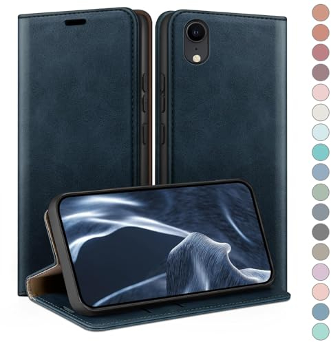 HUOUH für iPhone XR 6.1 Hülle mit RFID Schutzhülle aus Lederhülle Handyhülle,360 Grad Schutz Case,Kartenfach Leder ständer Handy hülle für Apple XR Klapphülle Wallet Cover Dunkelblau