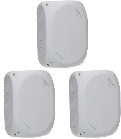 Hensel 3x DK 1000 G Kabelabzweigkasten / Abzweigdose IP66 ohne Klemme | Feuchtraumdose, bis 10 qmm 3-phasig oder 16 qmm 1-phasig, Leergehäuse mit Dichtmembranen, IP66 für außen, grau